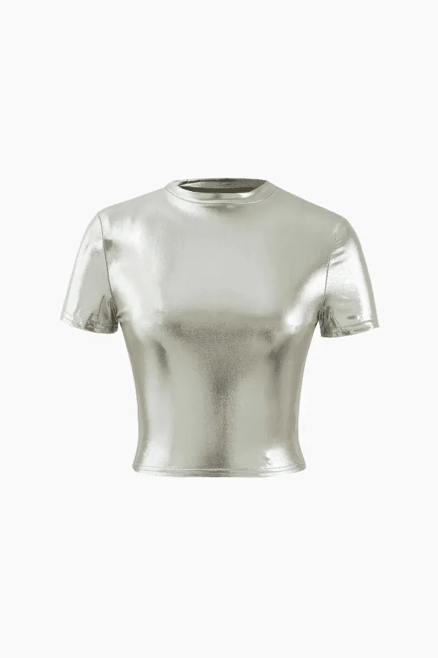 Metallic Short Sleeve Crop Top