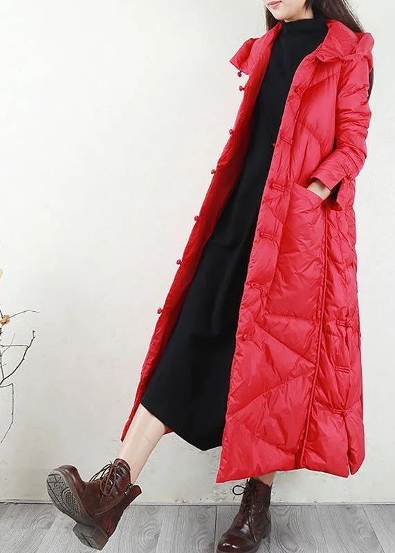 Modern Purple Hooded Oriental Button Lengthen Duck Down Puffer Coat Winter