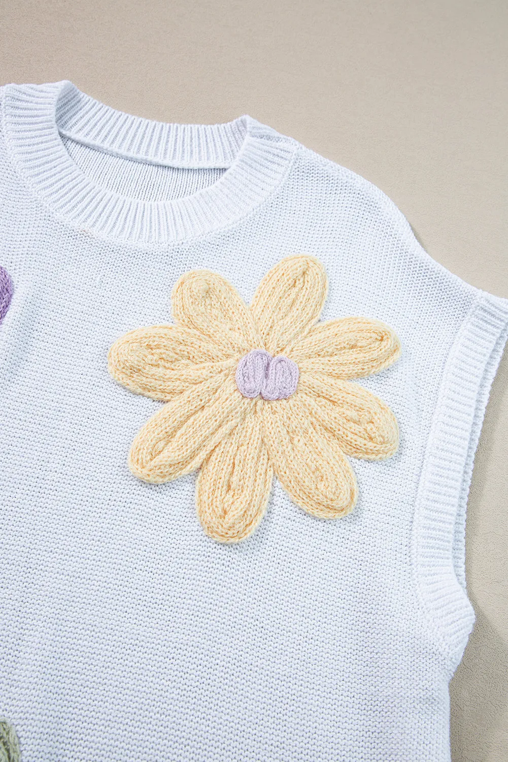 Multi Crochet Flower Knit Sweater Tops