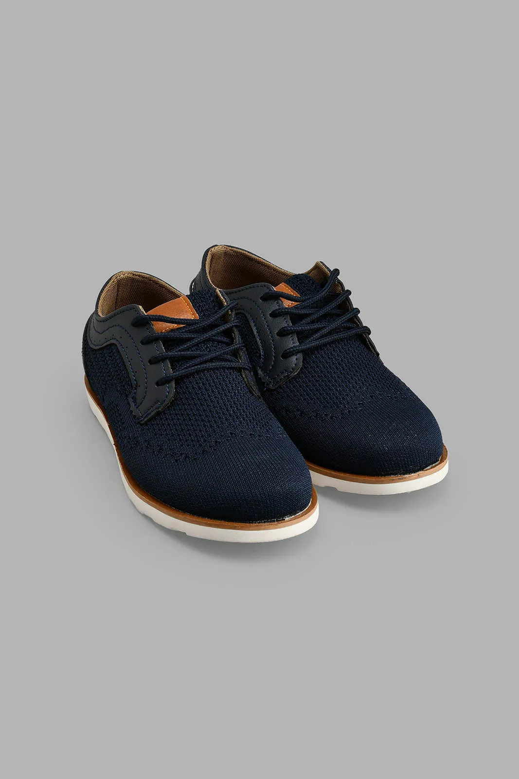 Navy Knit Derby Shoe For Boys