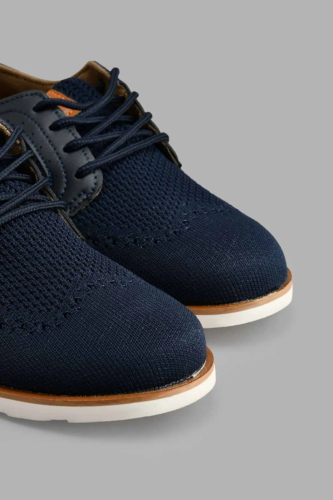 Navy Knit Derby Shoe For Boys