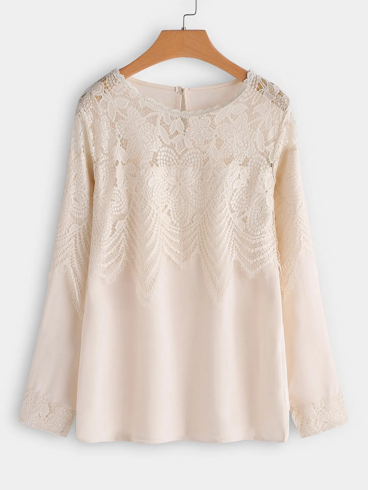 OEM ODM Crew Neck Plain Lace Long Sleeve Blouses