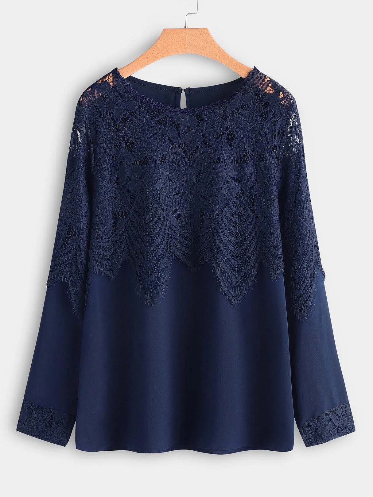 OEM ODM Crew Neck Plain Lace Long Sleeve Blouses