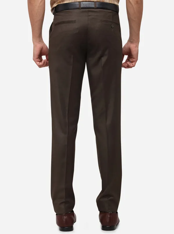 Olive Slim Fit Solid Formal Trouser | Metal