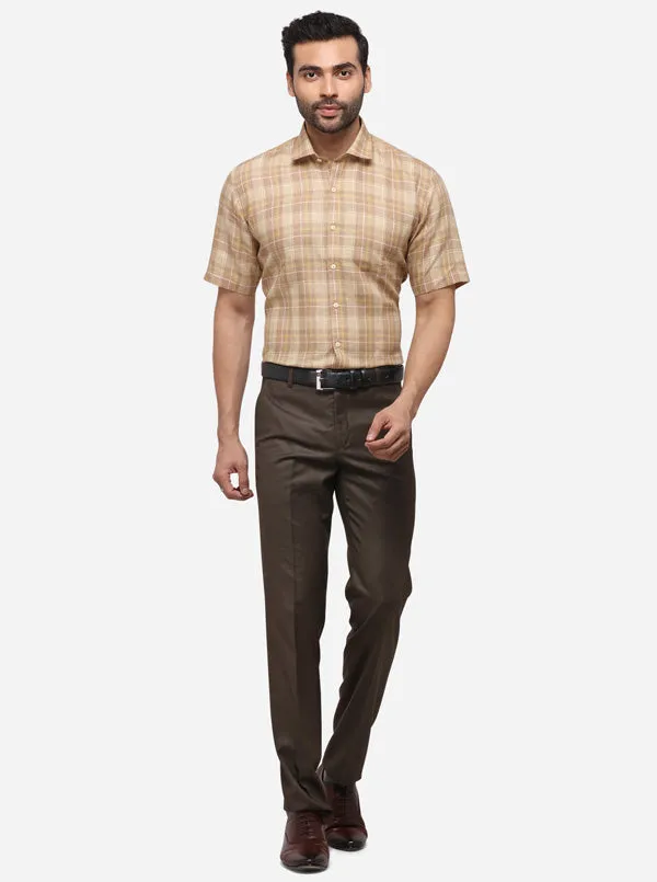 Olive Slim Fit Solid Formal Trouser | Metal