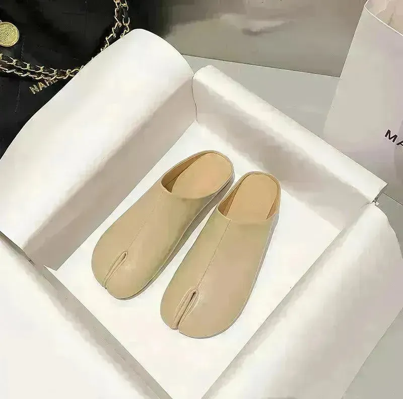 Outer Wear Split Toe Sheepskin Closed Toe Half  Leathers Slippers for Women