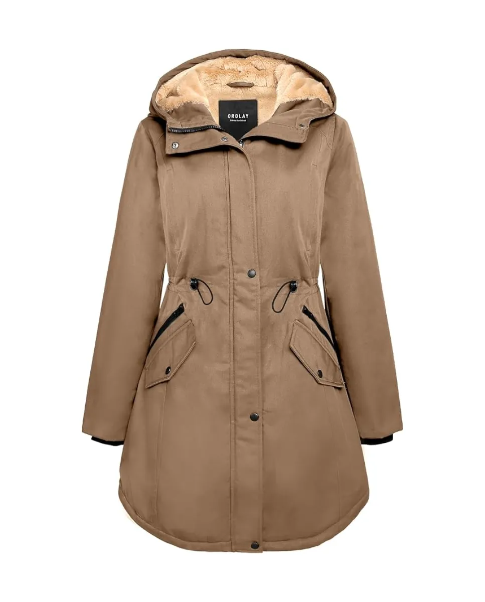 Parka acolchada para mujer con capucha y forro polar