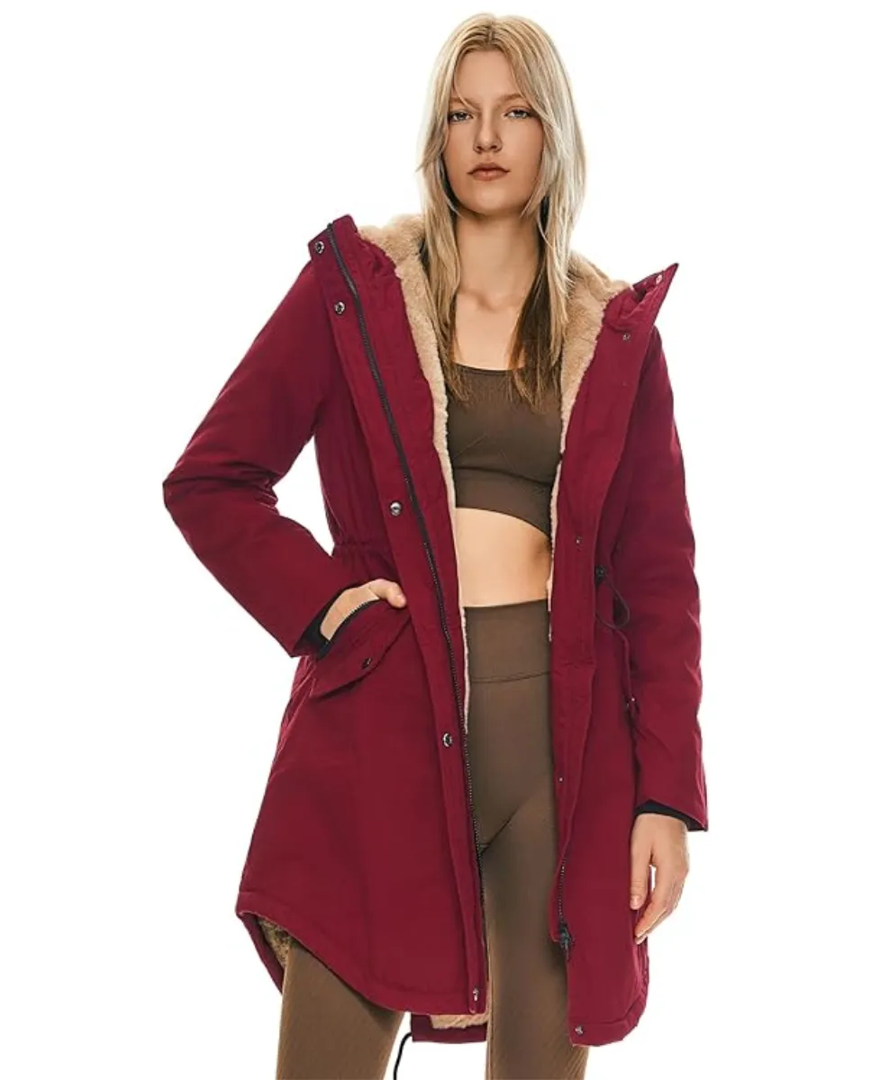 Parka acolchada para mujer con capucha y forro polar