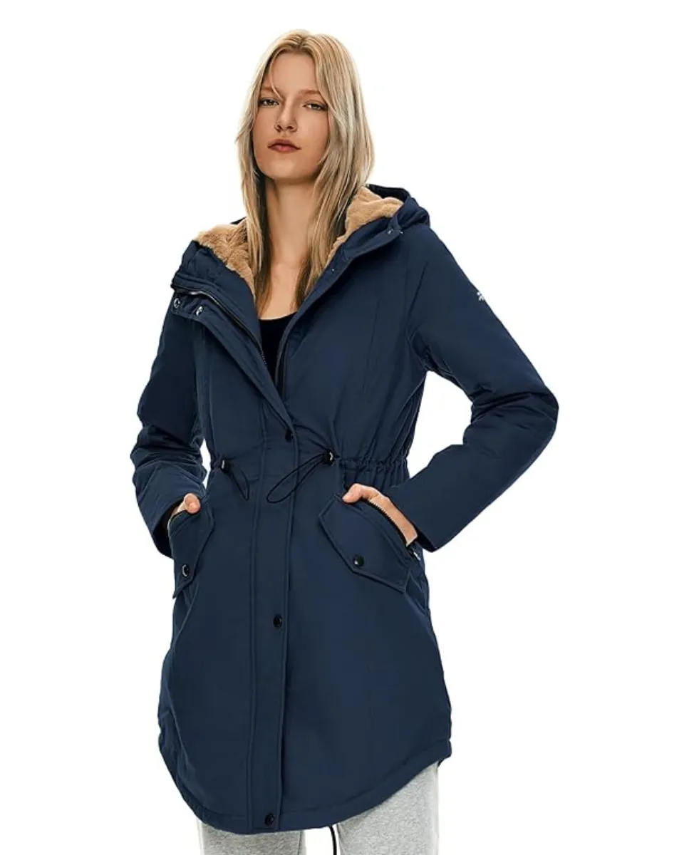 Parka acolchada para mujer con capucha y forro polar