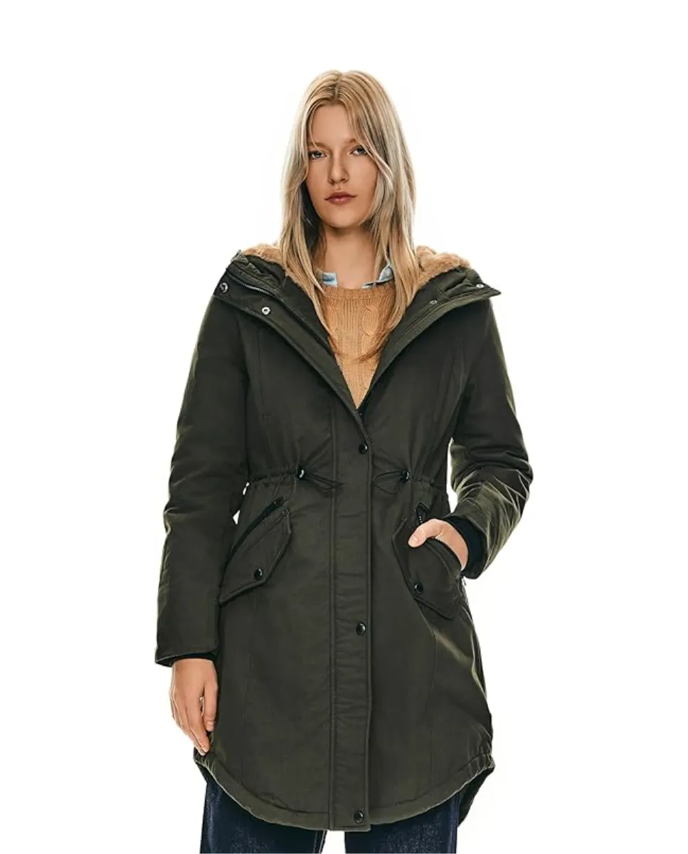 Parka acolchada para mujer con capucha y forro polar