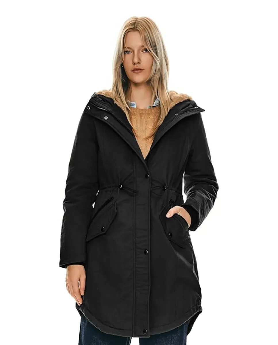 Parka acolchada para mujer con capucha y forro polar