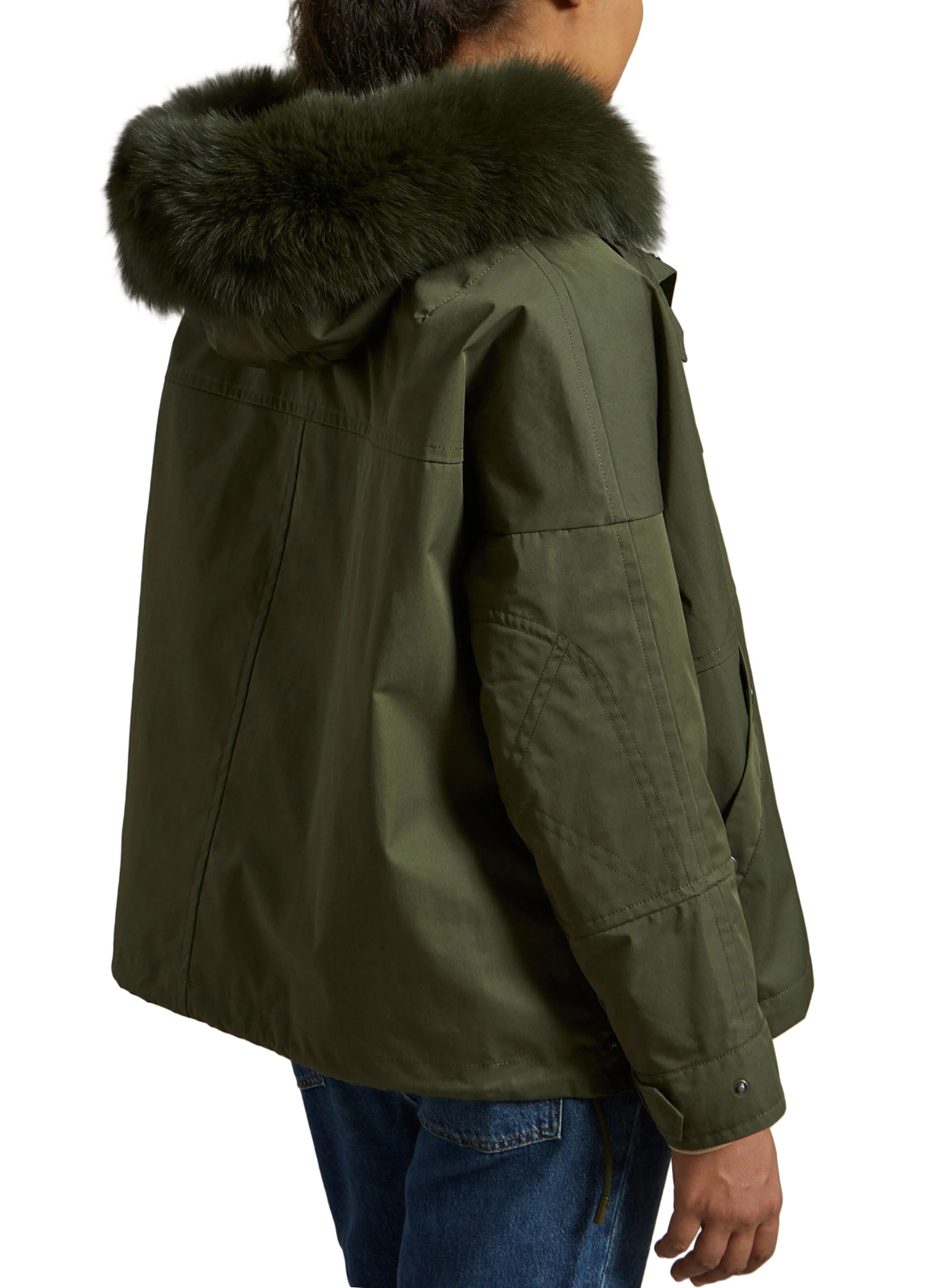 Parka boxy en tissu technique imperméable avec fourrure de renard et lapin