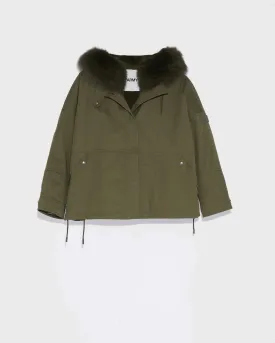 Parka boxy en tissu technique imperméable avec fourrure de renard et lapin