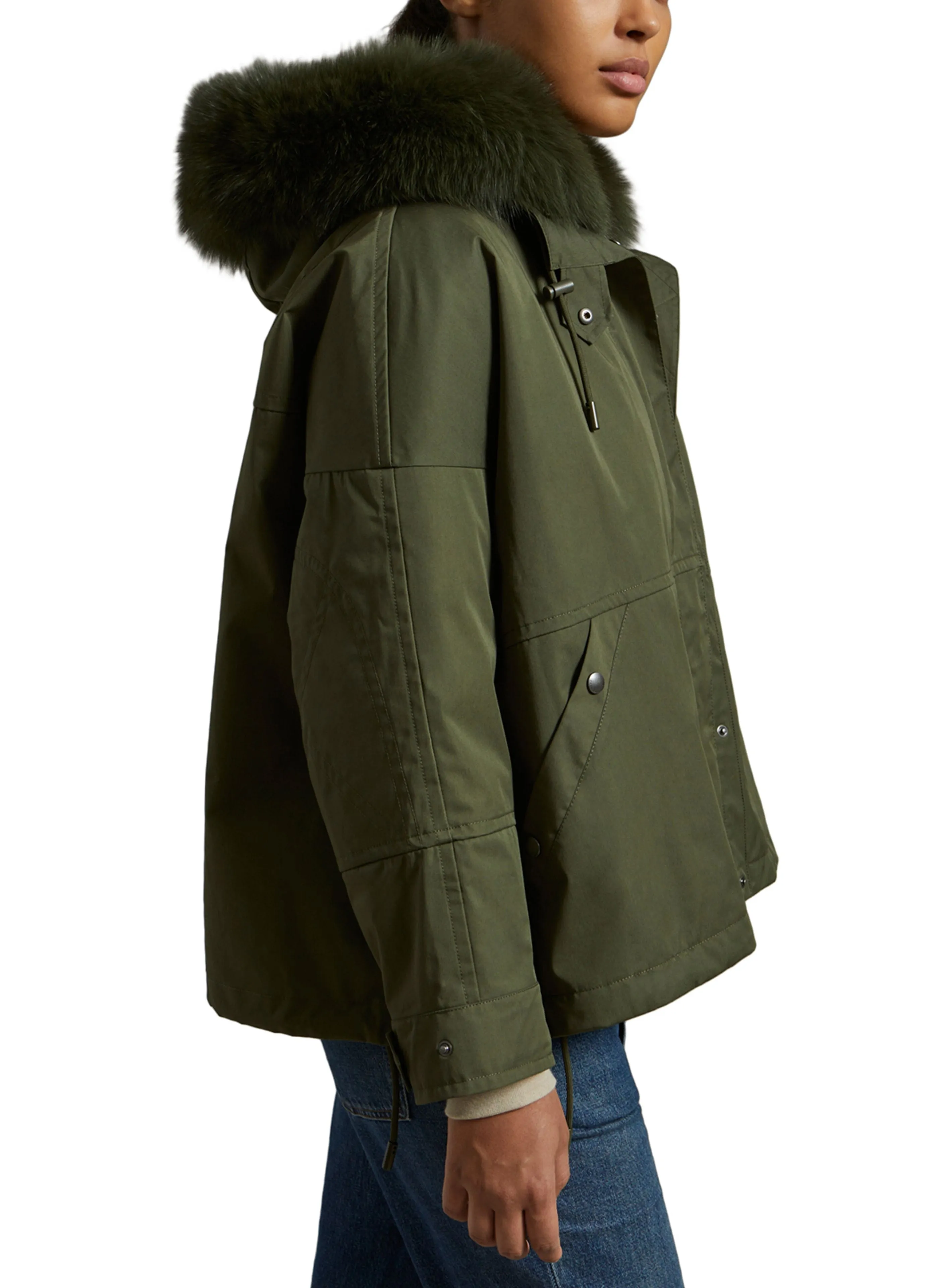 Parka boxy en tissu technique imperméable avec fourrure de renard et lapin