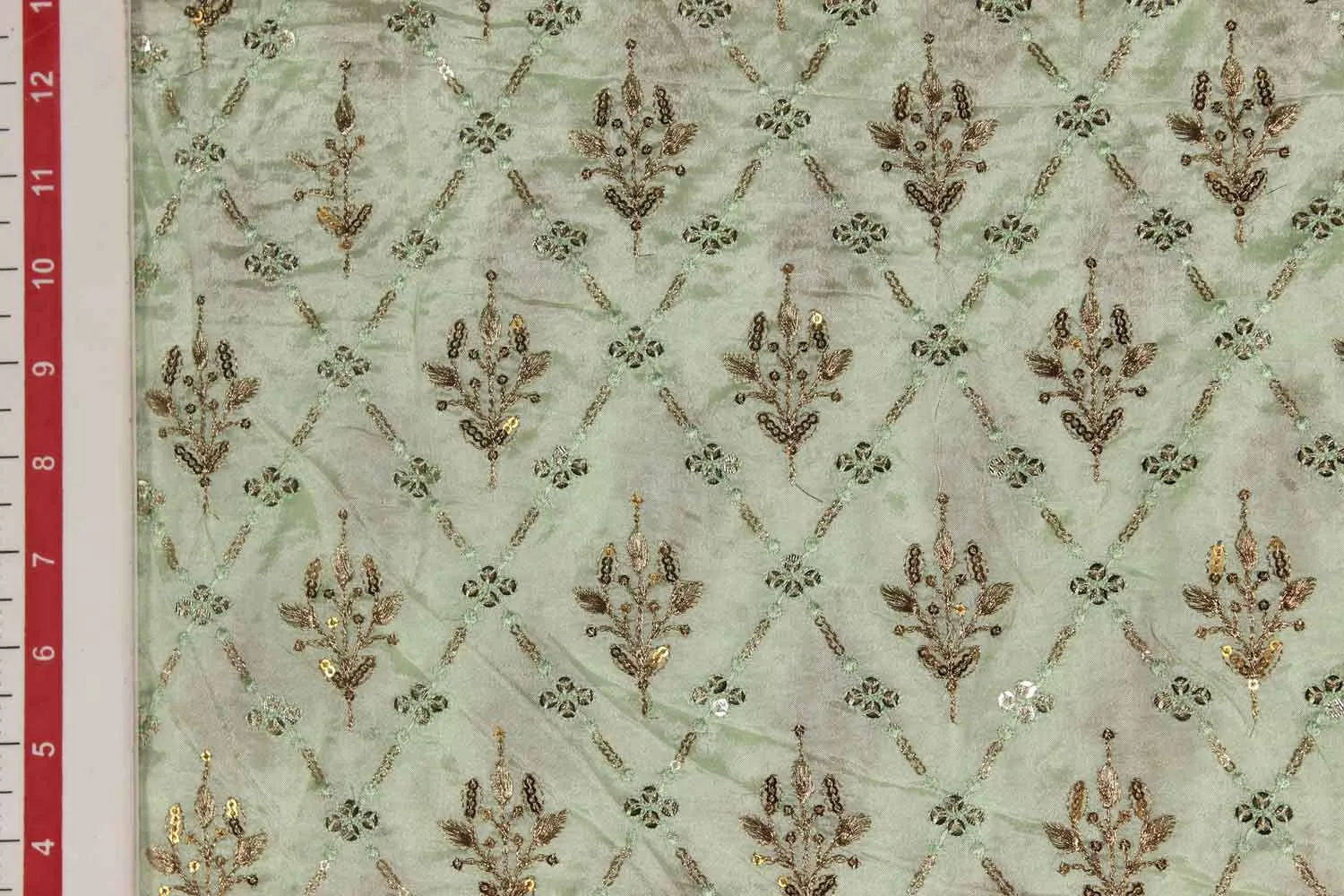 Pastel Green Chinon Chiffon Embroidery Fabric