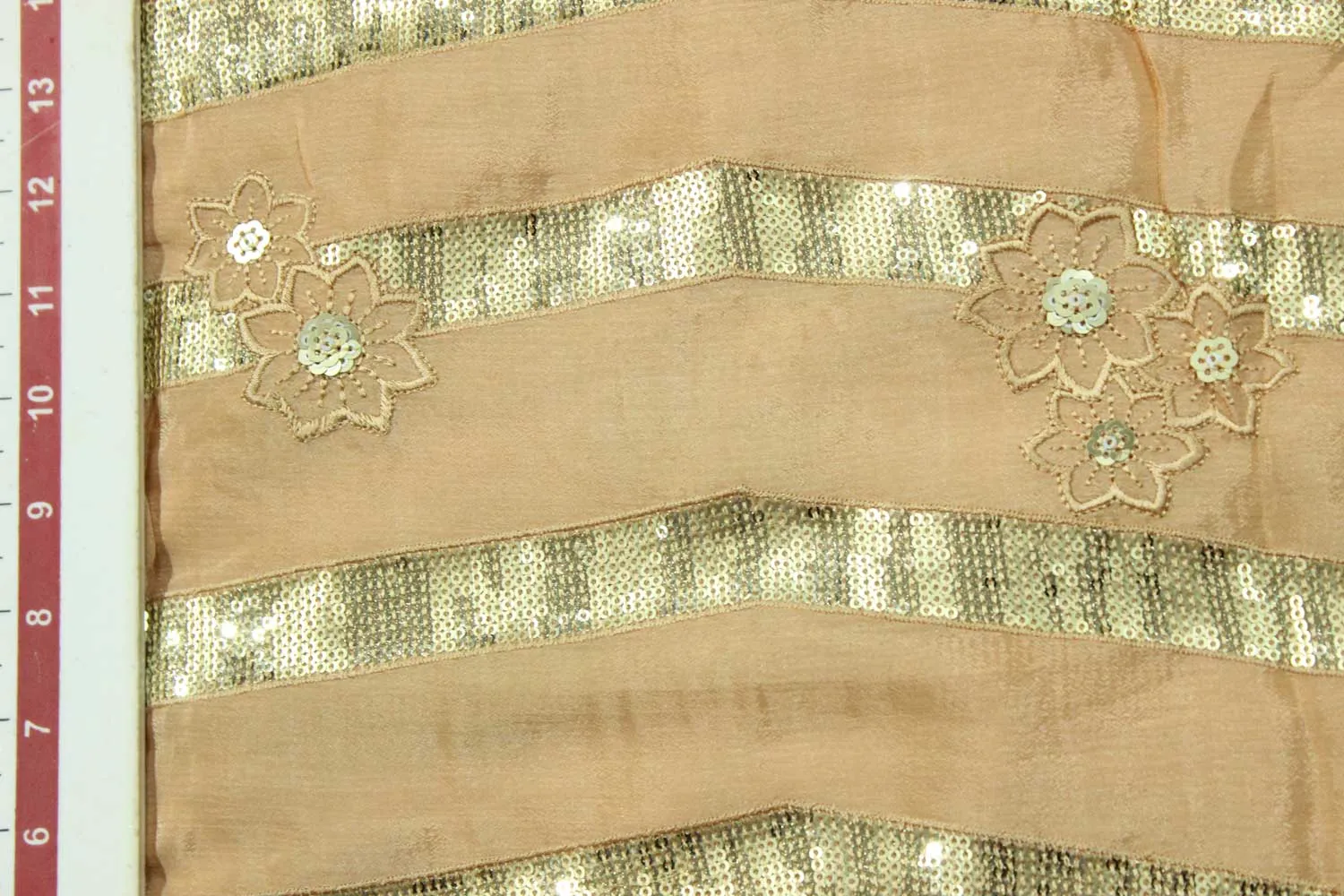 Peach Embroidered Chinon Chiffon Fabric