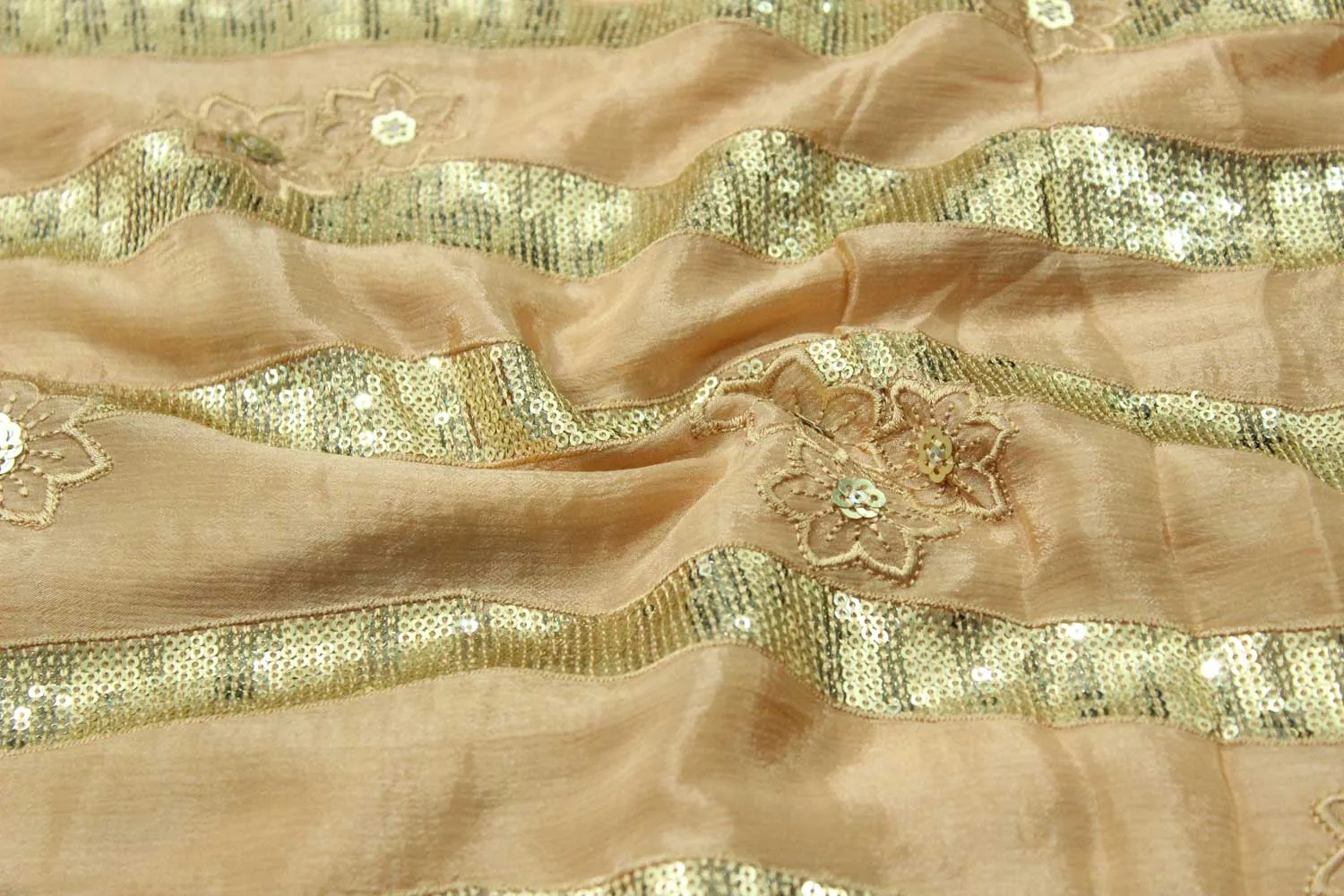 Peach Embroidered Chinon Chiffon Fabric