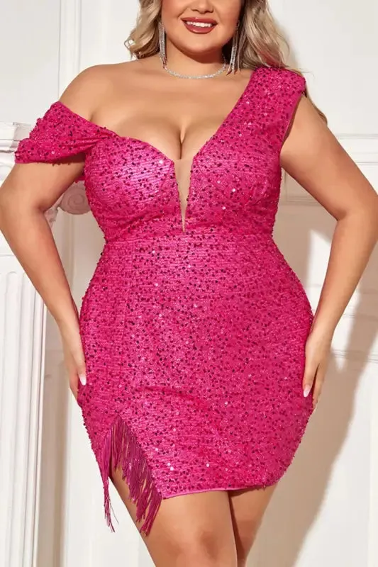 Plus-Size Fine As Wine Tassel Sequin Mini Dress