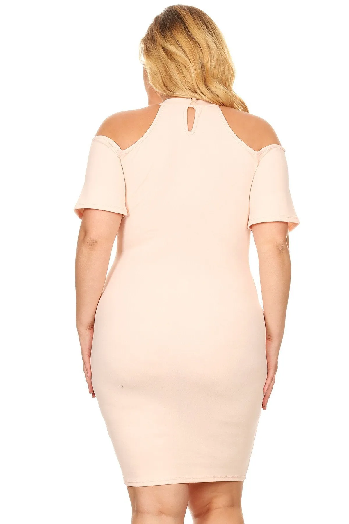 Plus Size  Short Sleeves Cold shoulder  Mock Neck Cutout Keyhole Bodycon Dresses