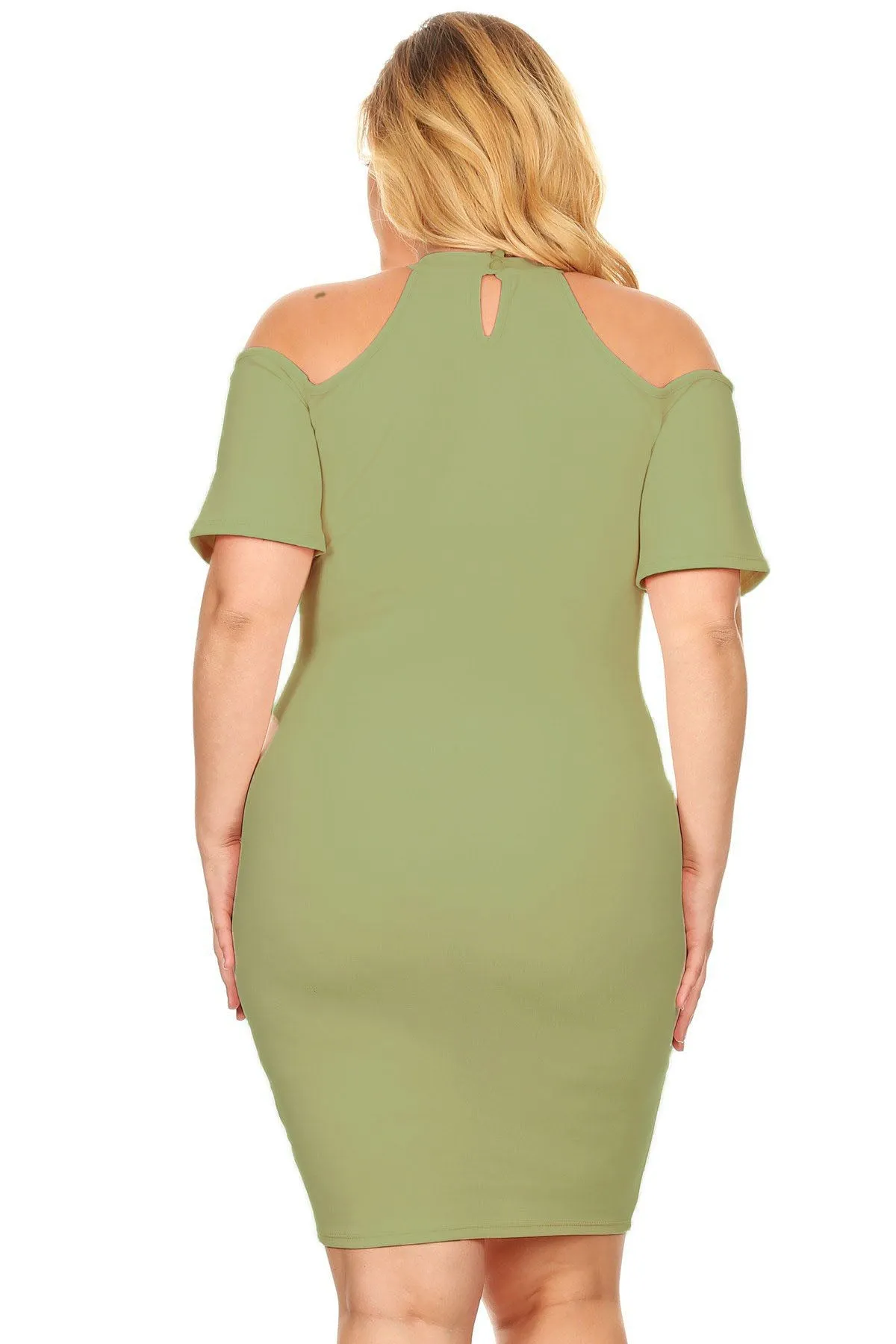 Plus Size  Short Sleeves Cold shoulder  Mock Neck Cutout Keyhole Bodycon Dresses