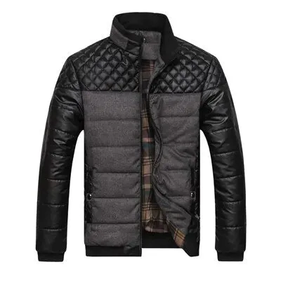 PU Patchwork Men's Parkas Jacket