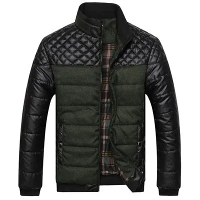 PU Patchwork Men's Parkas Jacket