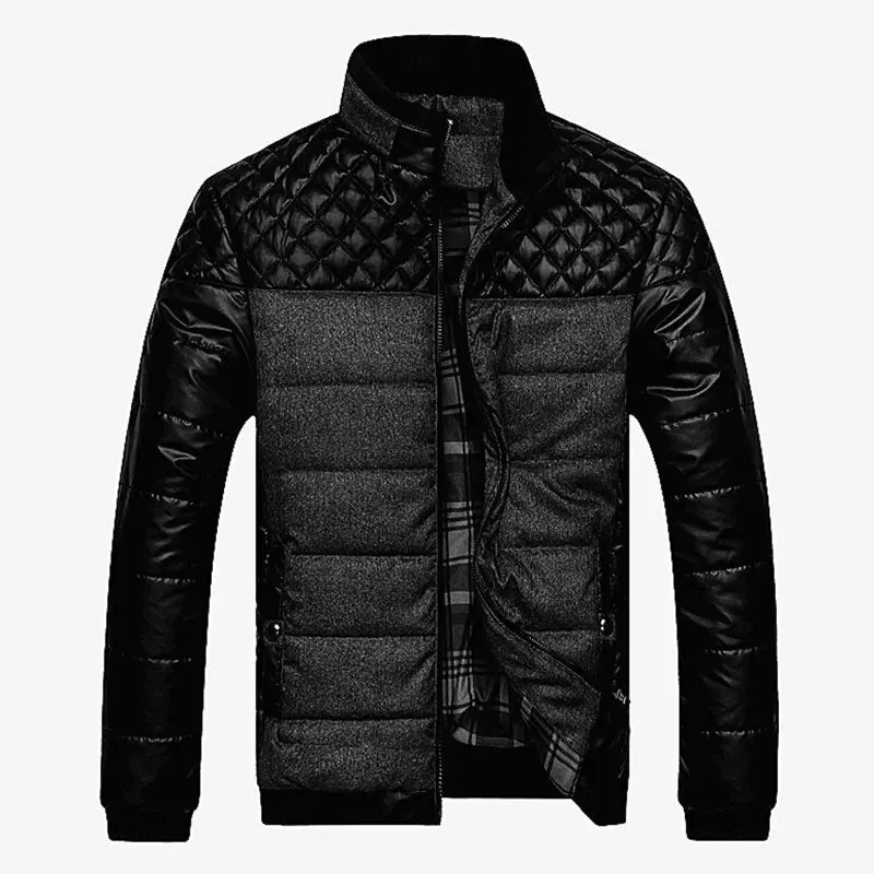 PU Patchwork Men's Parkas Jacket