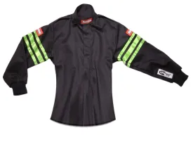 RaceQuip Single Layer Fire Suit Jacket - Black w/Green Stripes - Kids Small - 1960792