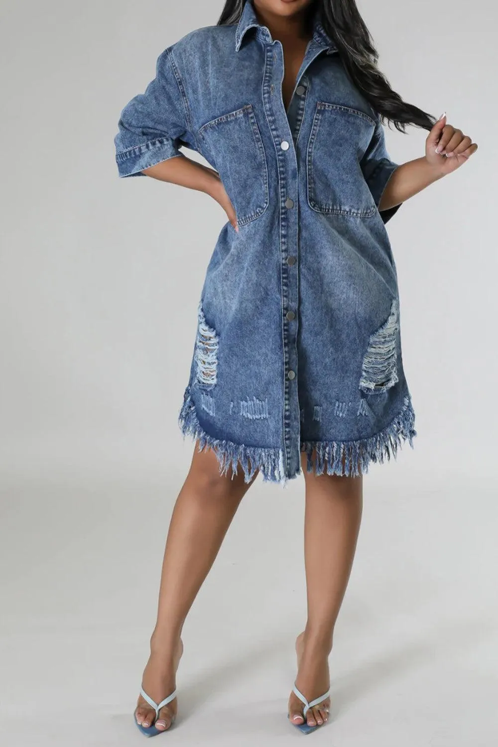 Raw Distressed Denim Dress