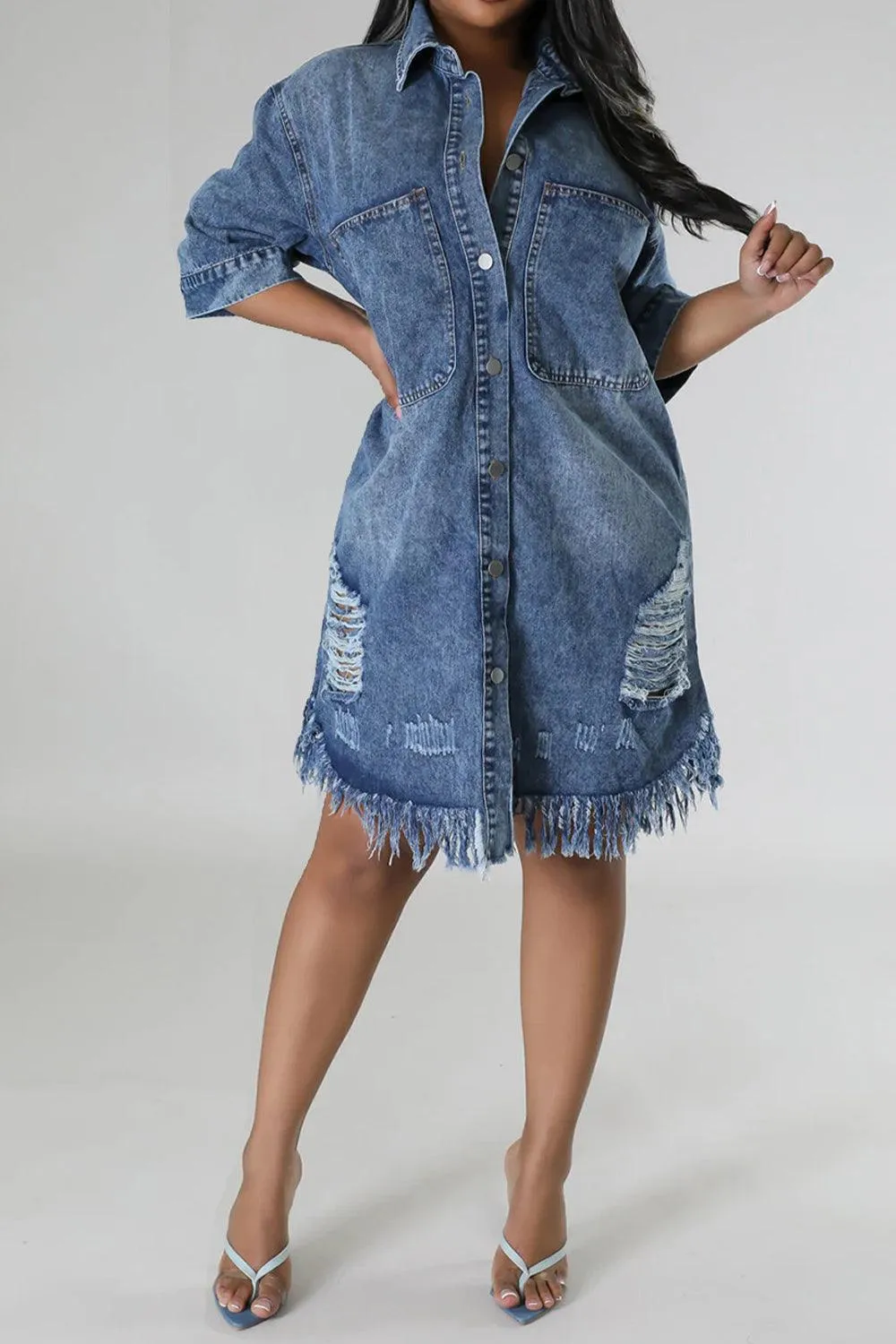 Raw Distressed Denim Dress