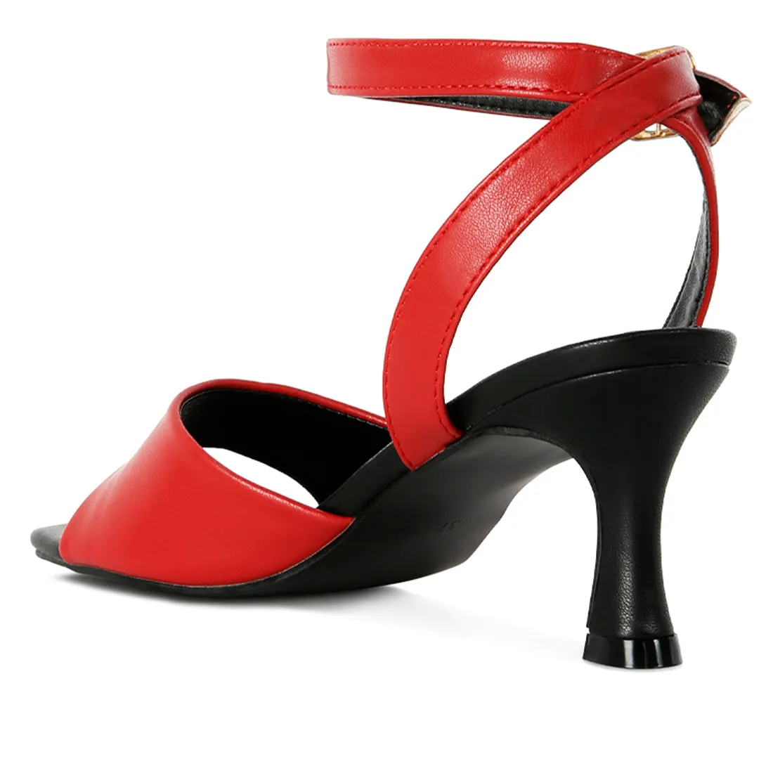 Red Mid Heel Ankle Strap Sandals