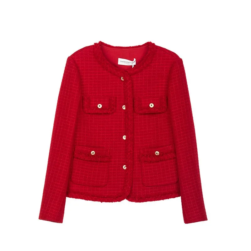 Red Tweed Ruffles Coats