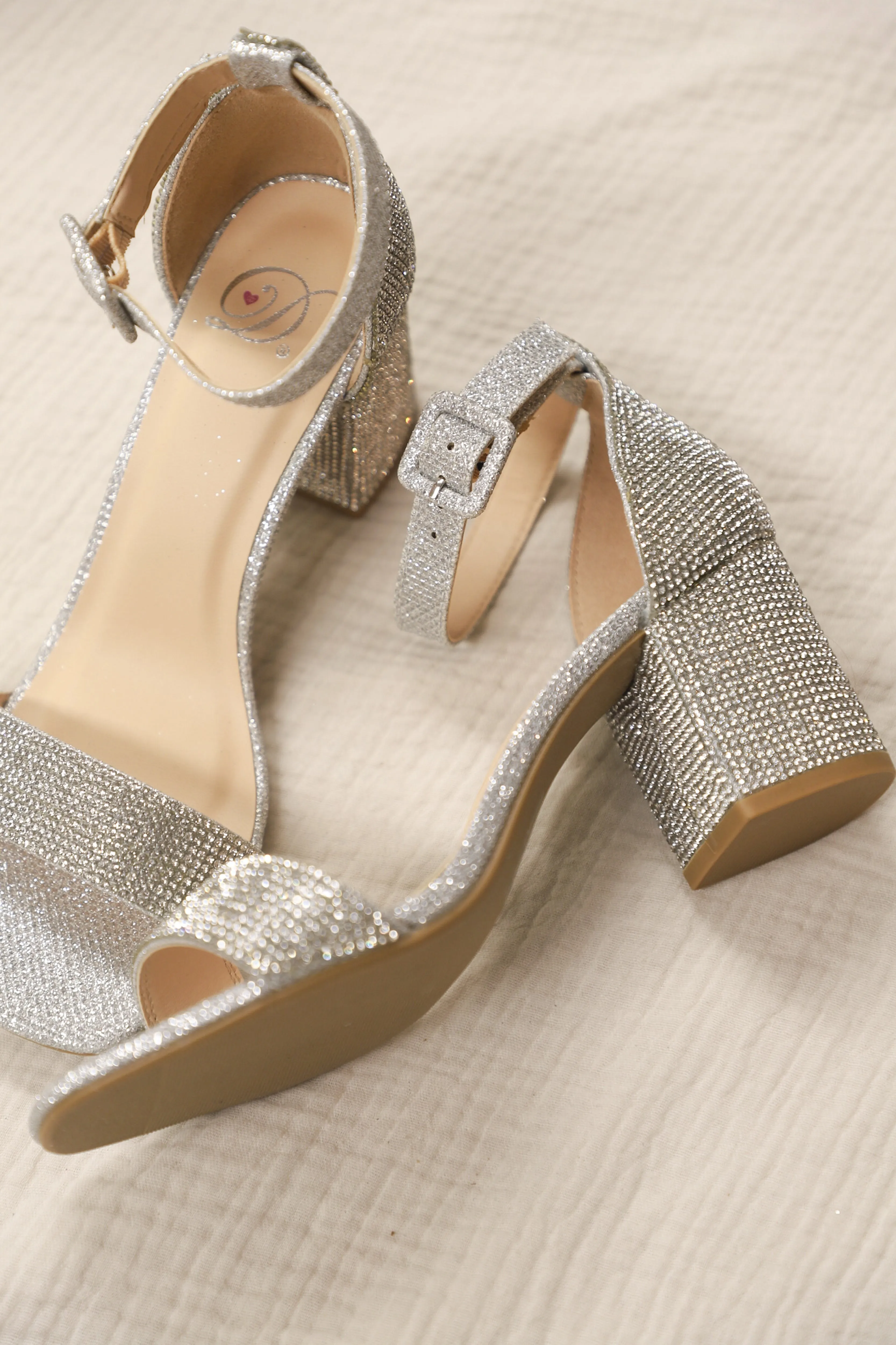 Rhinestone Block Heel