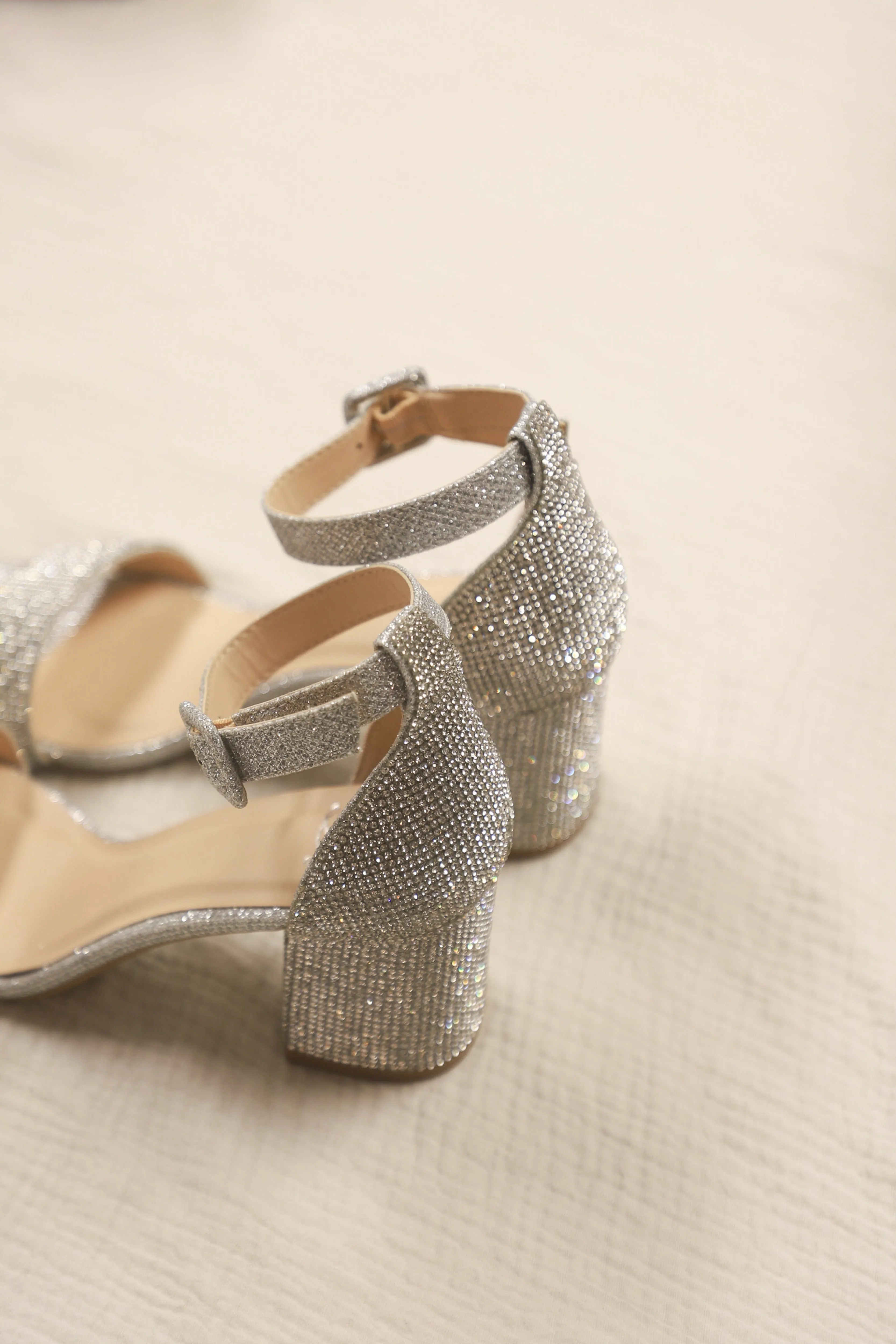 Rhinestone Block Heel