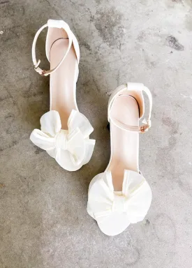 Rosalyn Knot Bow with Ankle Strap Heels in Ivory