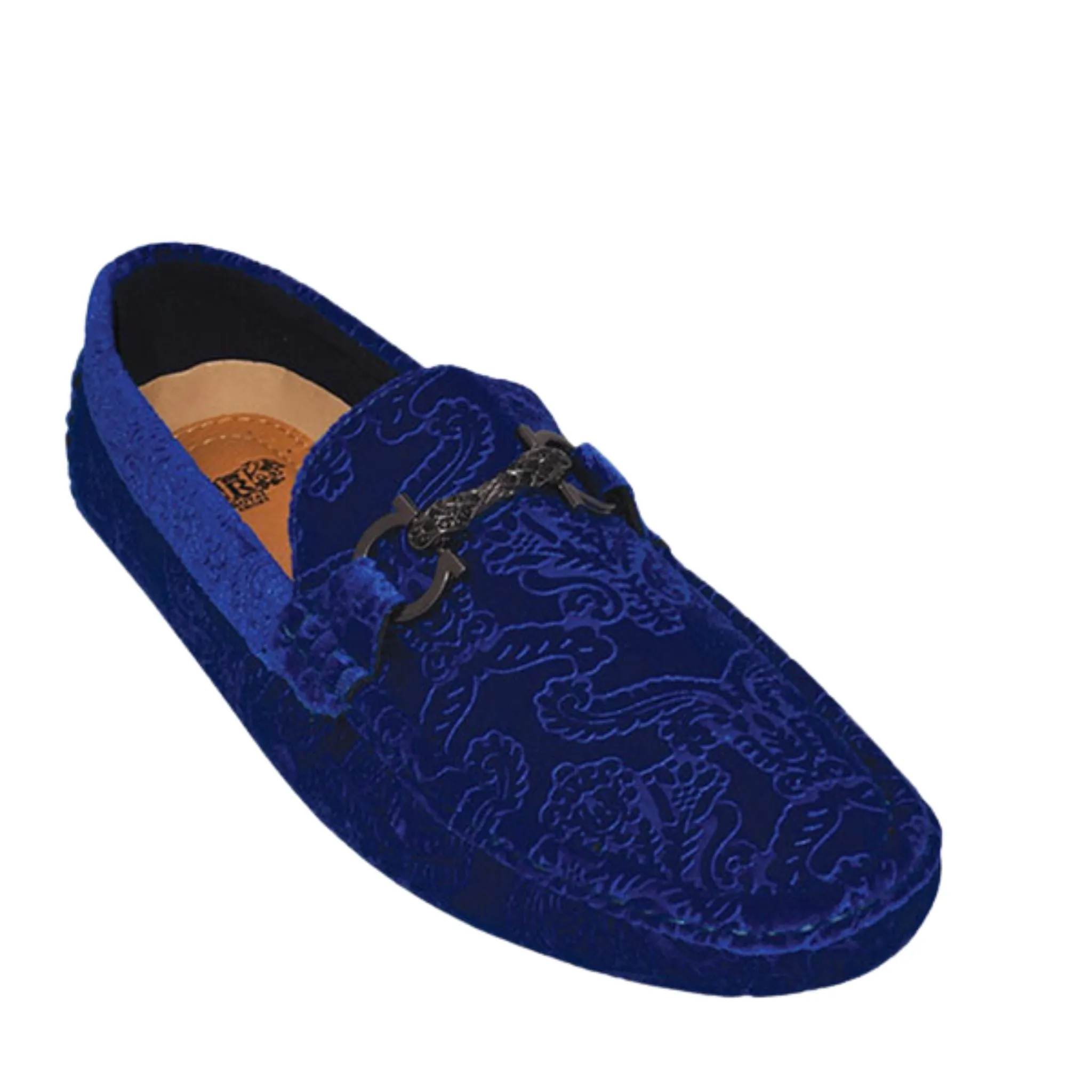 Royal Blue Velvet Paisley With Buckle Loafer