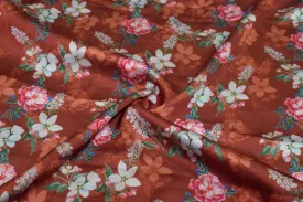 Rust Printed Satin Fabric