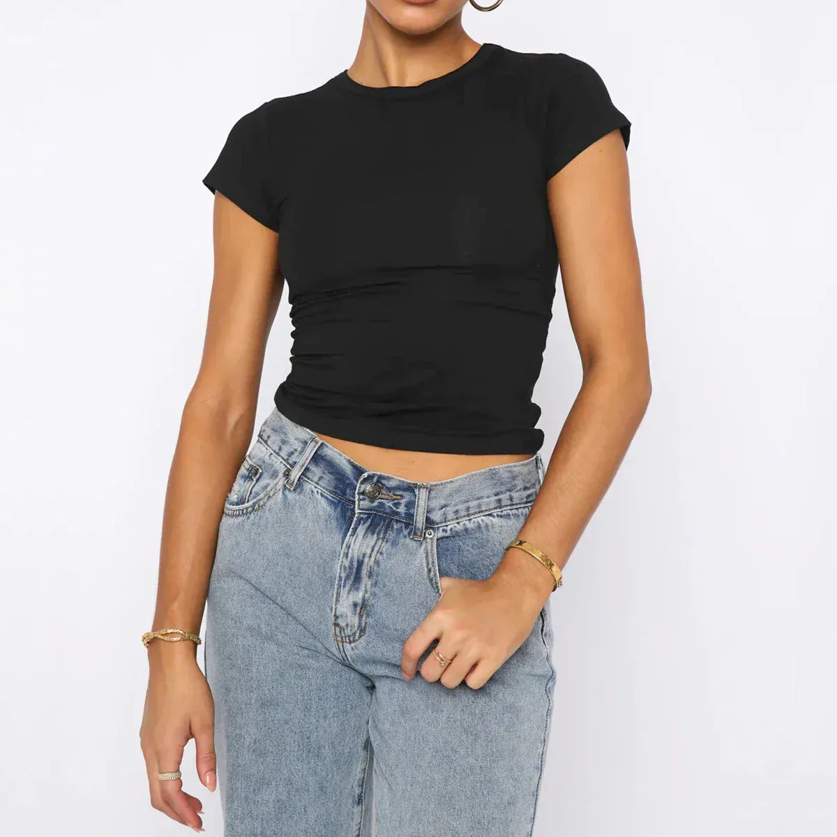 Sexy Basic Crop Tops Short Sleeve Tee