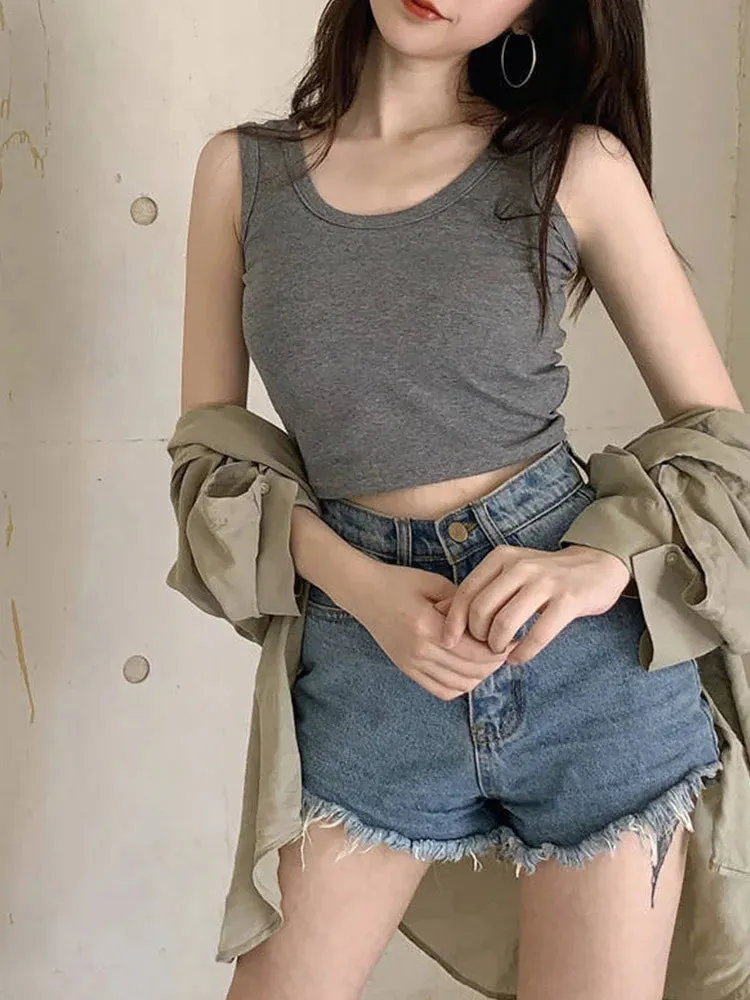 Sexy Sleeveless Camisole Tight Crop Top Short Sleeve Tee