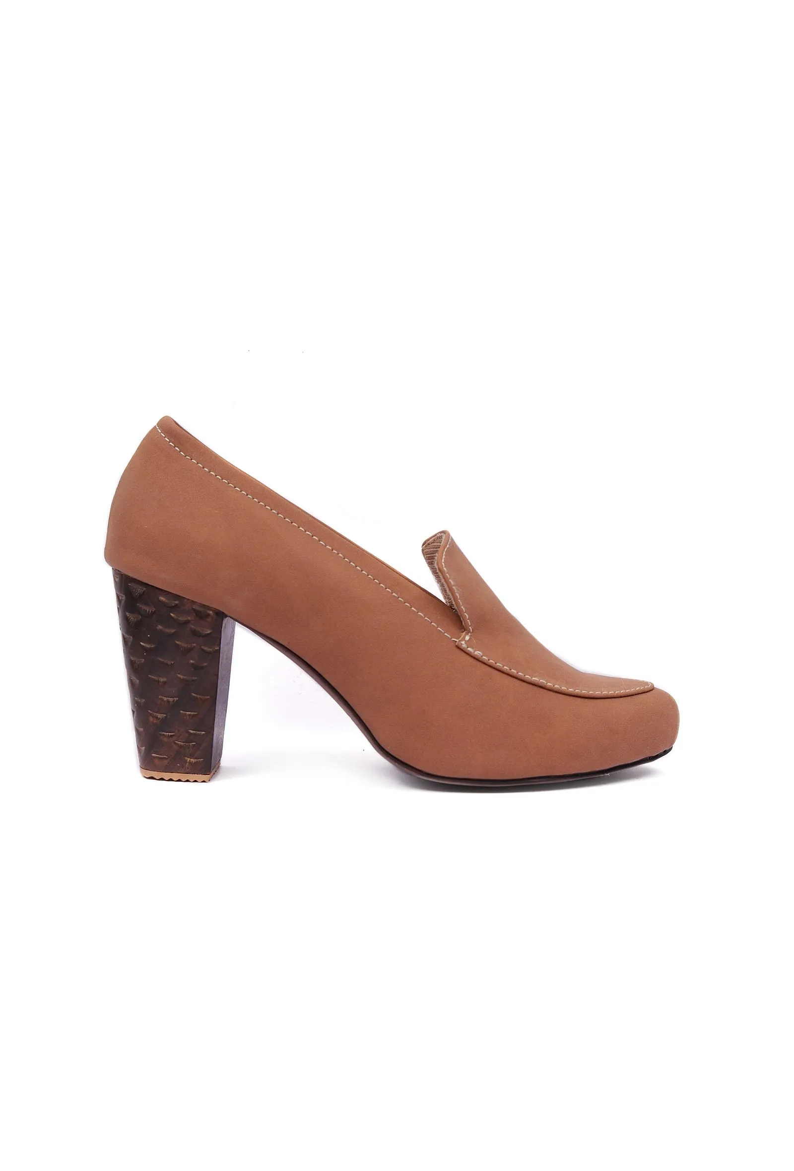 Sienna Brown Cruelty-Free Leather loafers With Carved Heels