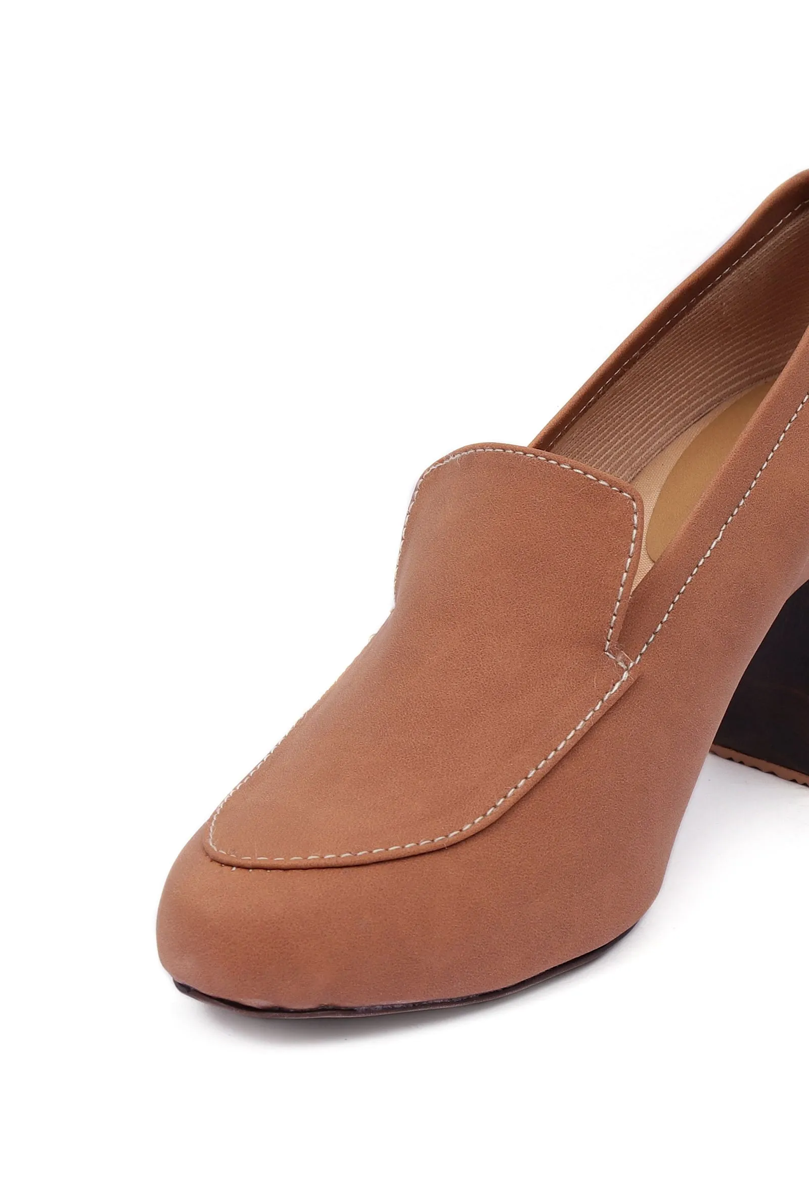 Sienna Brown Cruelty-Free Leather loafers With Carved Heels