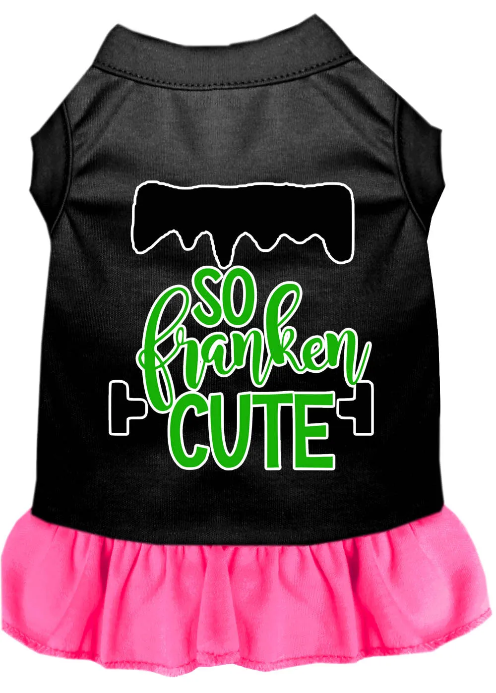 So Franken Cute Screen Print Dog Dress Black With Bright Pink Xl