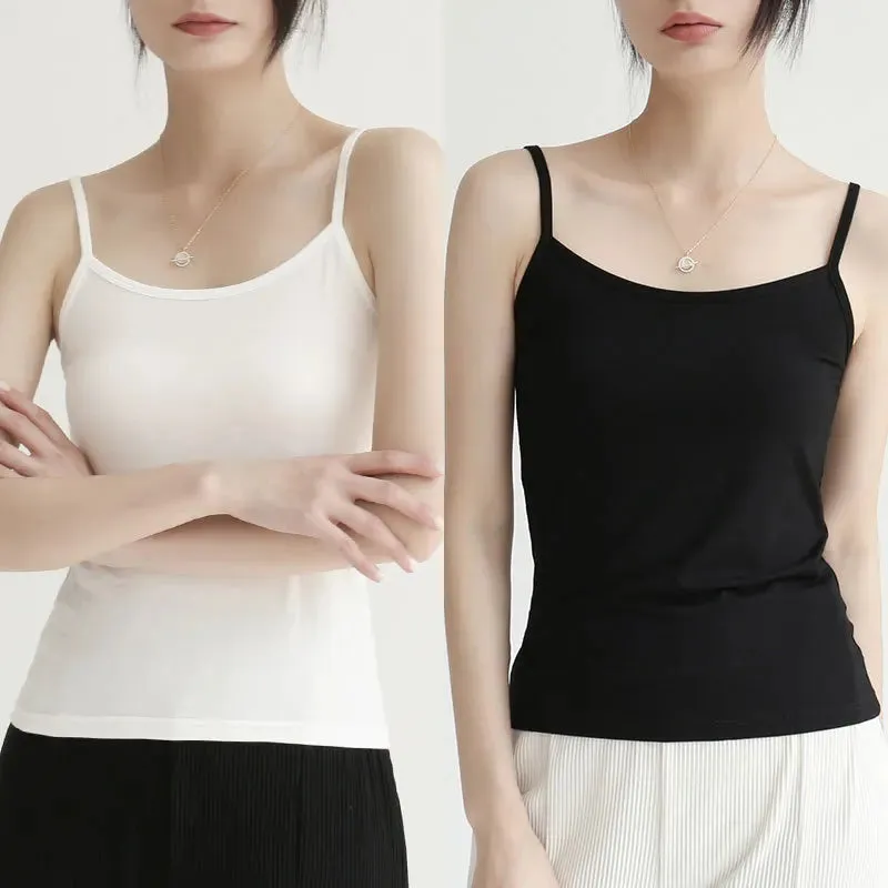 Soft Cotton Spaghetti Strap Crop Tops - Casual Sleeveless Summer Tank for Women