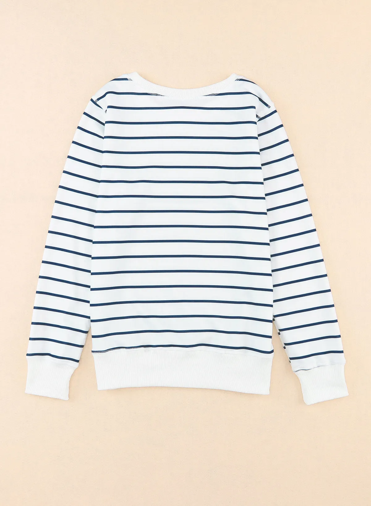 Striped Ribbed Trim Long Sleeve Top