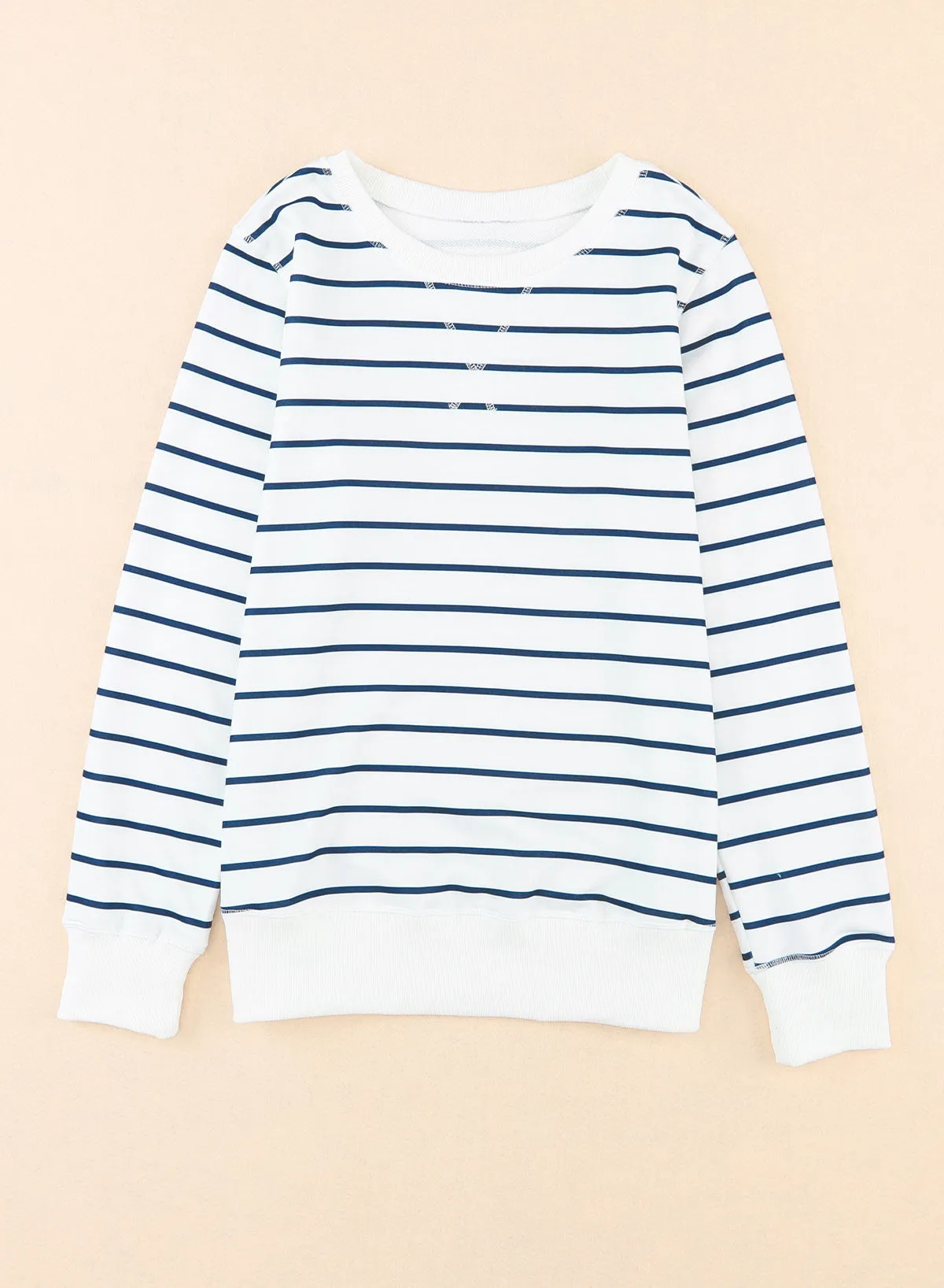 Striped Ribbed Trim Long Sleeve Top