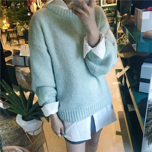 Sweater Women Winter Solid O