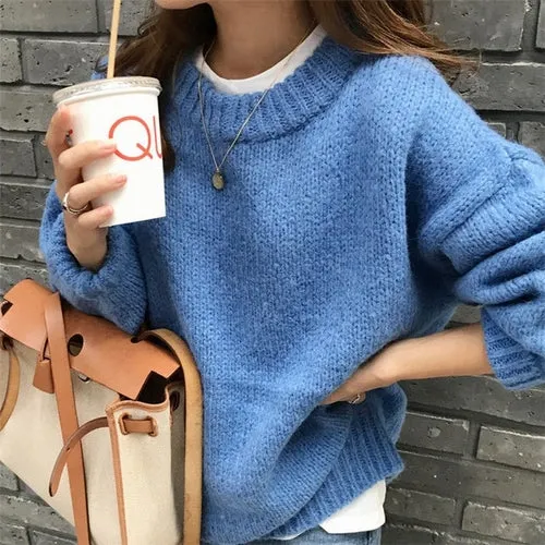 Sweater Women Winter Solid O