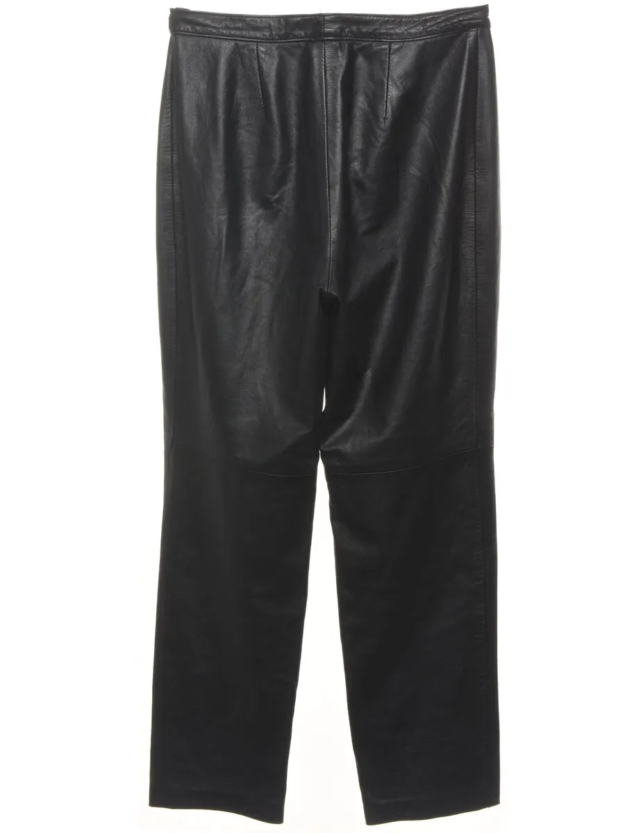 Tapered Black Leather Trousers - W32 L30