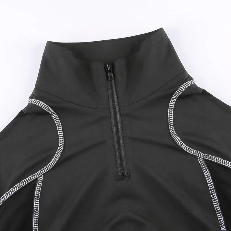 Techwear Mesh Buckle Cropped Long Top