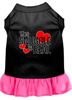 The Snuggle Is Real Screen Print Dog Dress Black With Bright Pink Sm